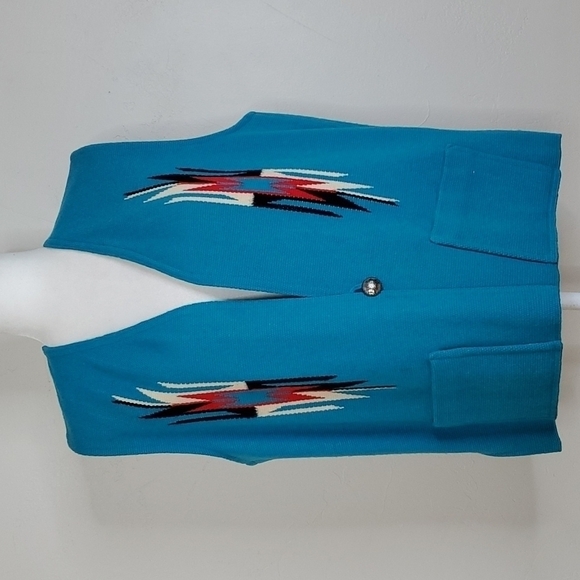 Vintage Retro Chimayo Style Handwoven Southwestern‎ Turquoise Wool Vest